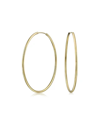 Bling Jewelry Timeless Minimalist Endless Continuous Lightweight Simple Thin 2-3mm Tube Hoop Earrings Gold Plated Finish 1.75,2