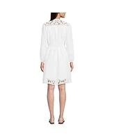 Lands' End Women's Long Sleeve Romantic Linen Above the Knee Shirt Dress