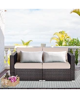 2PCS Patio Rattan Corner Sofa Sectional Furniture