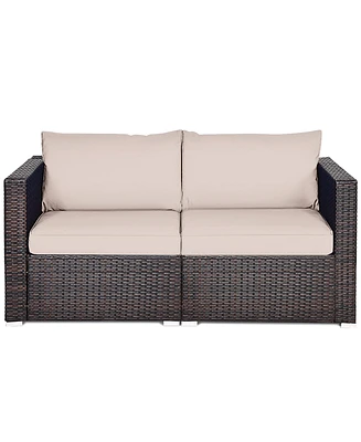 2PCS Patio Rattan Corner Sofa Sectional Furniture