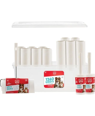 Iris Usa Extra Sticky Lint Roller, Value Pack Comes with Storage Box, Standard and T-Handle Roller, Refills, 90 Sheets/Roll, 1260 Sheets Total