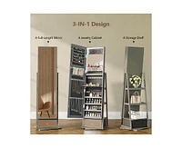 Vlsrka Jewelry freestanding storage mirror cabinet with storage shelves, built-in lights, and rotating feature.