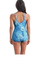 ShapeSolver by Mimi Flamingo Women's Barcelona Blues Crossover Sarong One Piece Swimsuit
