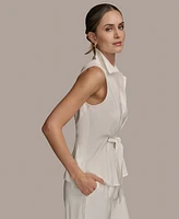 Donna Karan New York Women's Sleeveless Tie-Front Collared Shirt