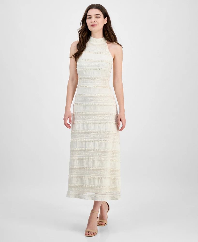 Anne Klein Women's Lace Knit Mock Neck Halter Dress