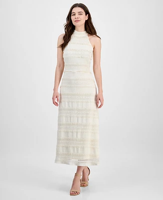 Anne Klein Women's Lace Knit Mock Neck Halter Dress