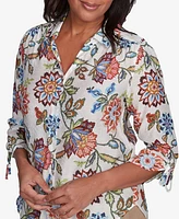 Alfred Dunner Women's Summer Solstice Batik Floral Button Front Top