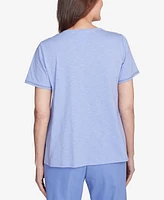 Alfred Dunner Women's Santa Fe Butterfly Embroidered Crew Neck T-Shirt