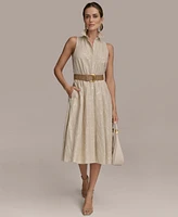 Donna Karan New York Women's Sequin Embellished Linen Belted Shirtdress