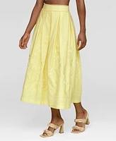 Avec Les Filles Women's Cotton Embroidered Midi Skirt