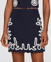 Avec Les Filles Women's Seahorse Embroidered Mini Skirt
