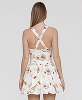 Avec Les Filles Women's Printed Drop-Waist Flounce Romper Dress