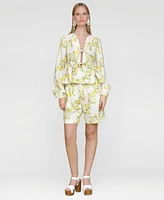 Avec Les Filles Women's Printed Tie-Front Balloon-Sleeve Blouse