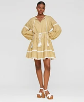 Avec Les Filles Women's Cotton Lemon-Print Split-Neck Prairie Mini Dress