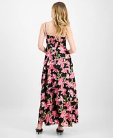 Anne Klein Women's Printed Satin Tiered Cowlneck Maxi Dress