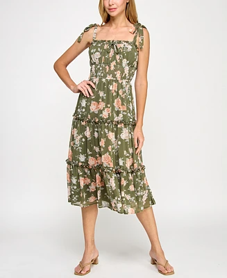 Trixxi Juniors' Tie-Shoulder Floral-Print Midi Dress