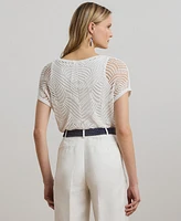 Lauren Ralph Women's Geo-Motif Mesh Short-Sleeve Sweater