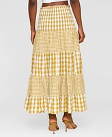 Avec Les Filles Women's Cotton Check Tiered Smocked-Waist Maxi Skirt