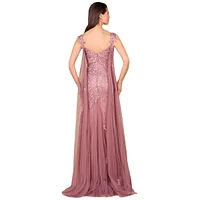 Lara Women's Embroidered Lace Gown with Flowing Capes