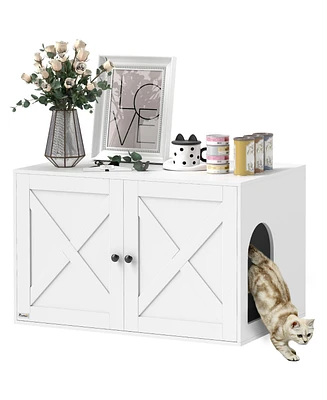 PawHut Cat Litter Box Enclosure, Hidden Litter Box Furniture,