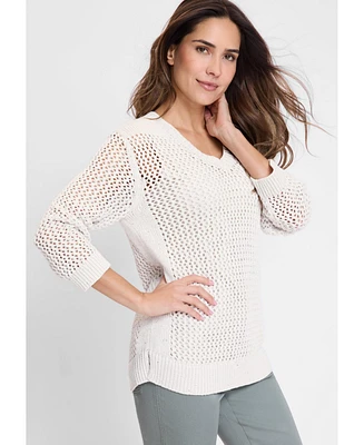 Olsen Women's Open Knit Sparkle Pullover