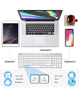 Rechargeable Bluetooth Keyboard, BKA26S Multi Device Keyboard Bluetooth 5.1 with Number Pad Ergonomic Design