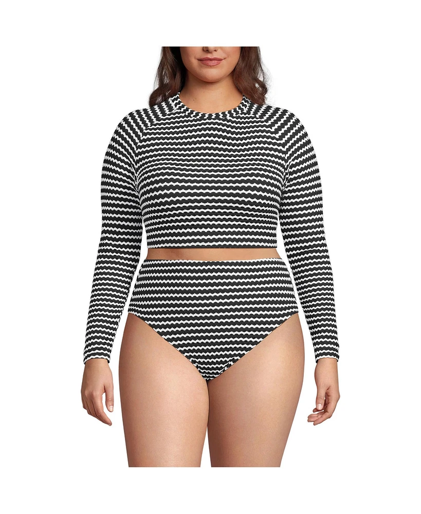 Lands' End Plus Crochet Long Sleeve Bikini Top and High Waisted Bottoms Swimsuit Set
