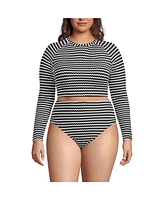 Lands' End Plus Crochet Long Sleeve Bikini Top and High Waisted Bottoms Swimsuit Set