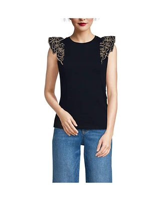 Lands' End Women's Embroidered Ruffle Tank Top