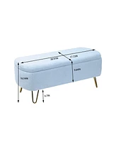 Modern Faux Fur Upholstered Storage Ottoman Bench with Metal Legs Padded Entryway or Bedroom Seat for End of Bed Hallway Organization-The Pop Home
