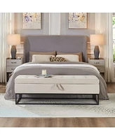 Upholstered Storage Bench with Metal Base Tufted Velvet Ottoman for Bedroom Living Room or Entryway Ideal Small Spaces Assembly Required-The Pop H