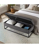 Upholstered Storage Bench with Metal Base Tufted Velvet Ottoman for Bedroom Living Room or Entryway Ideal Small Spaces Assembly Required-The Pop H