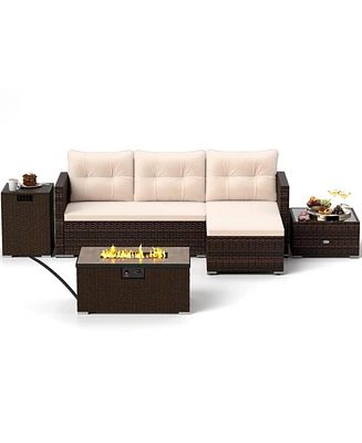 Gymax 4 Pcs Outdoor Furniture Set w/ 32'' Fire Pit Table & Propane Tank Cover