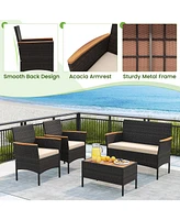 Gymax 8 Piece Outdoor Patio Rattan Furniture Set Rattan Conversation Set w/ Chairs & Loveseat