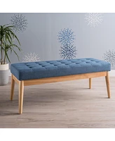 Mid Century Modern Upholstered Bench with Button Tufting and Birch Wood Legs for Dining Room, Hallway, or Office-The Pop Home