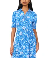 Msk Women's Floral-Print Belted Zippered Midi Dress