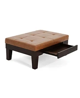 Upholstered Ottoman with Drawer and Tapered Legs Modern Rectangular Storage Bench for Living Room or Bedroom Coffee Table Alternative-The Pop Home