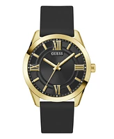 Guess Men's Analog Black Gold-Tone Silicone Strap Watch, 44mm