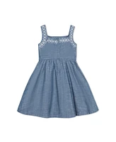 Hope & Henry Little Girls Organic Sleeveless Chambray Sundress with Embroidery
