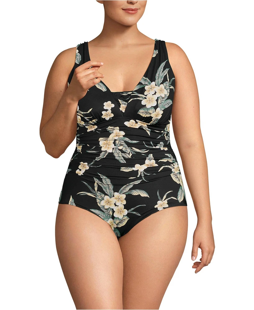 Lands' End Plus Slender Suit Grecian Low Leg One Piece Swimsuit