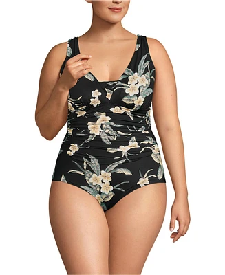 Lands' End Plus Slender Suit Grecian Low Leg One Piece Swimsuit
