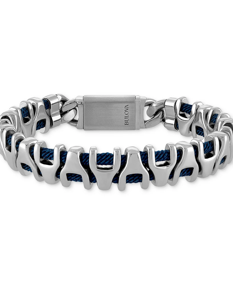 Bulova Men's Link Stainless Steel Blue Corded Bracelet