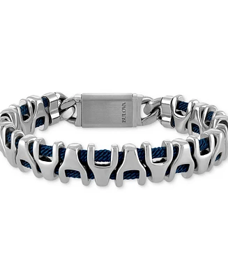 Bulova Men's Link Stainless Steel Blue Corded Bracelet