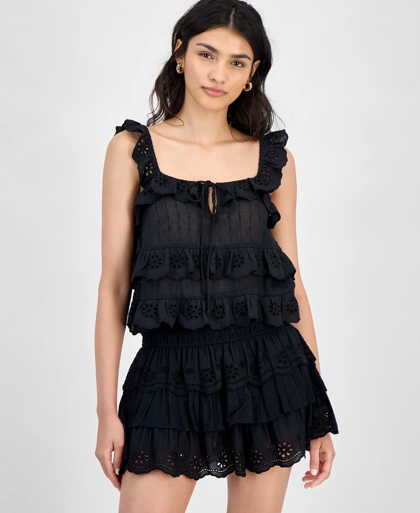 And Now This Women's Cotton Eyelet-Ruffled Tank Top