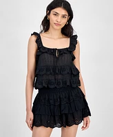And Now This Women's Cotton Eyelet-Ruffled Tank Top