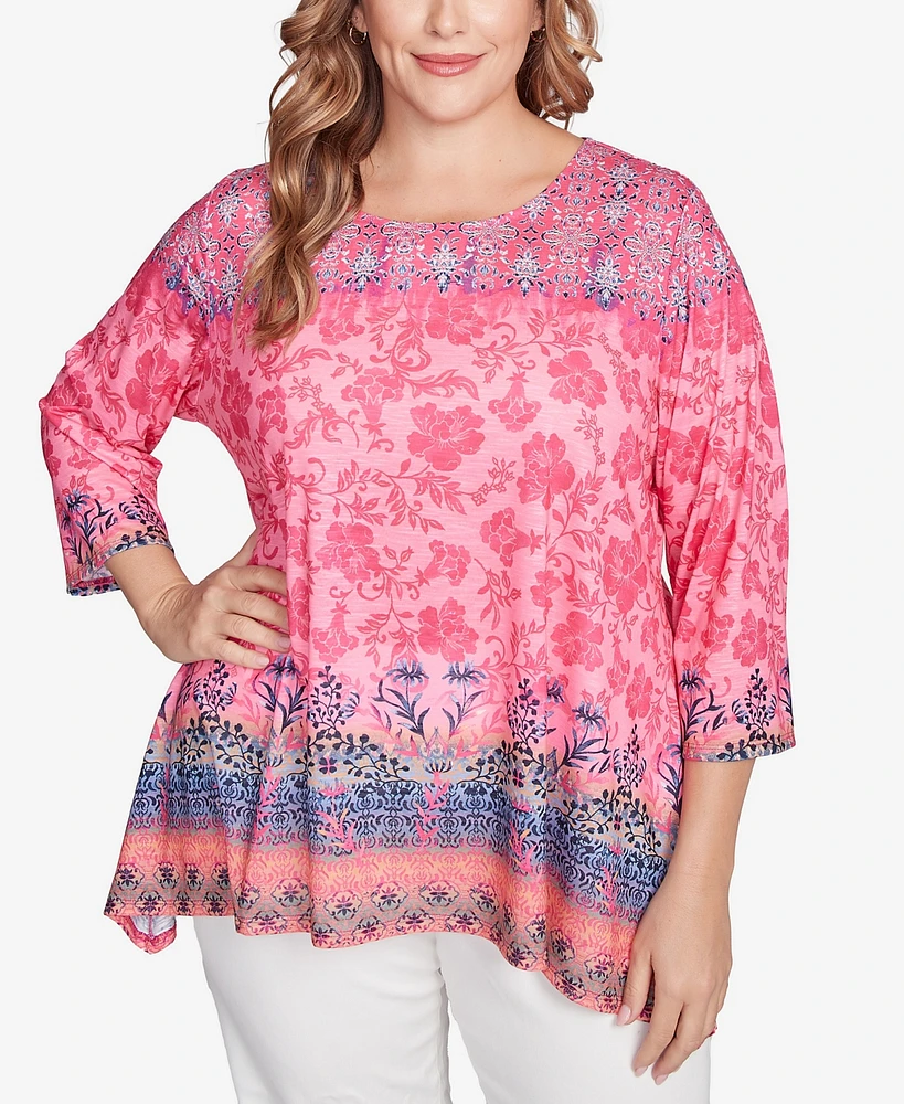 Ruby Rd. Plus Floral Ombre Border Sublimation Knit Top