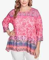 Ruby Rd. Plus Floral Ombre Border Sublimation Knit Top