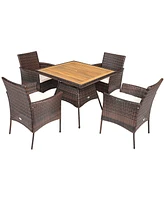 Gymax 5PCS Patio Dining Table & Chair Set Outdoor Furniture Set w/ 4 Seat Cushions