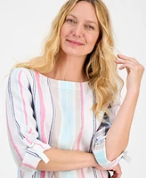 Charter Club Women's Striped 100% Linen Top, Exclusively at Macy's