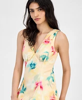 Bar Iii Printed V-Neck Empire-Waist Sleeveless Dress, Exclusively at Macy's